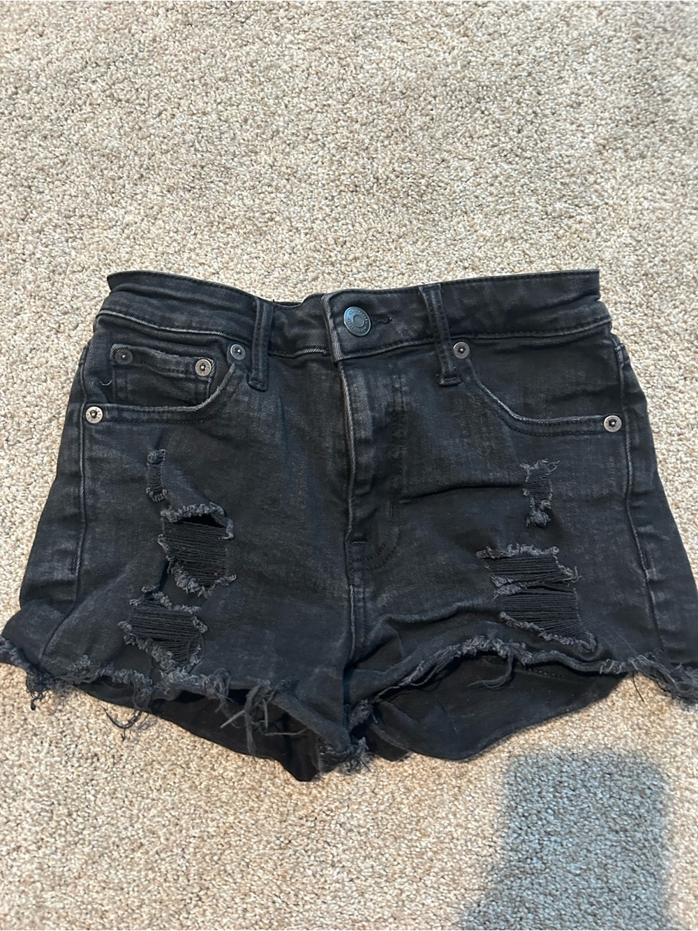 High-Rise Distressed Black Denim Women’s Shorts